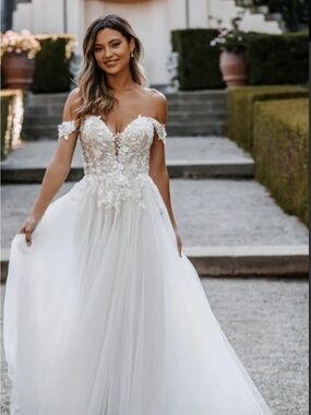 Allure Bridals Ivory Off-Shoulder Lace Appliqué Gown
